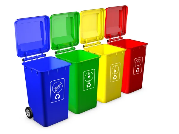 Colorful recycle bins isolated on white background — Stock Photo, Image