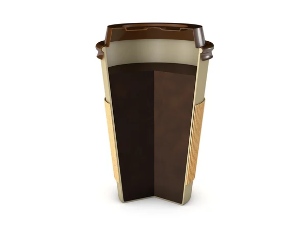 Takeaway coffee cup section with lid and coffe inside isolated — Stock Photo, Image