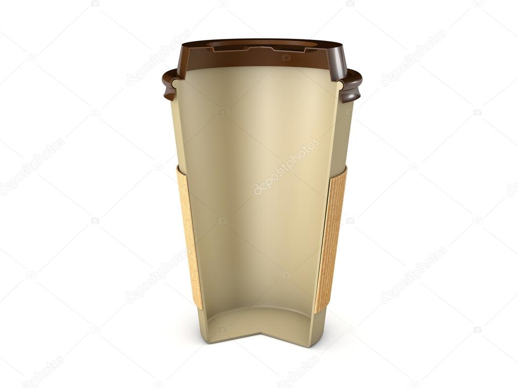 Takeaway coffee cup section with lid and coffe inside isolated