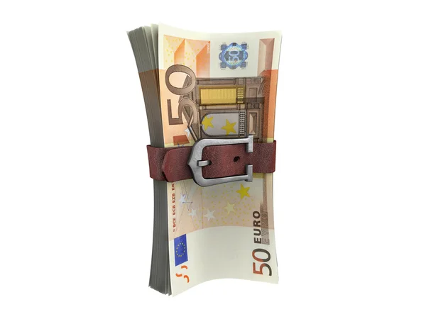 Pile ceinturée de billets en euros — Photo