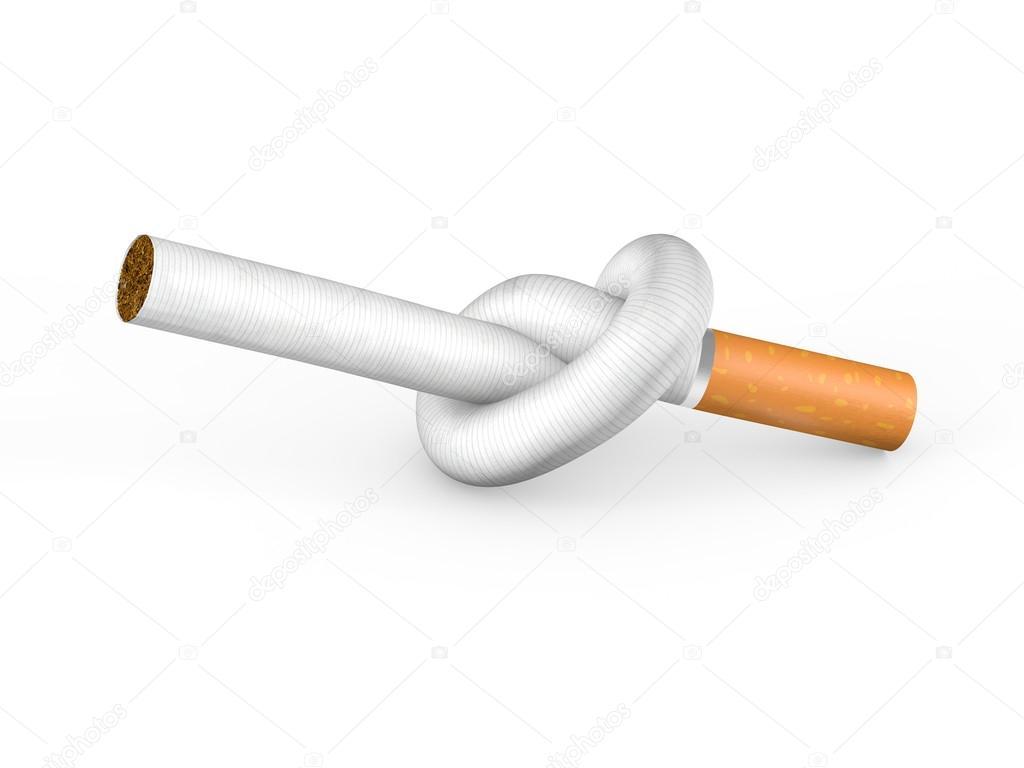 Knotted cigarette isolated on white