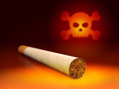 Skull and cigarette. 3d Illustration of anti-smoking concept. clipart
