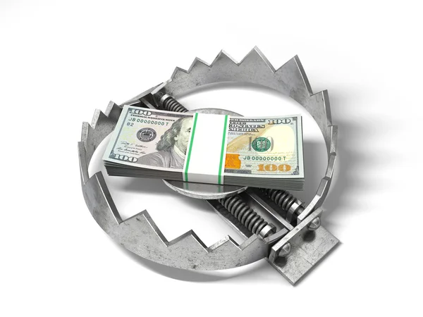 Stack of money in the bear metal trap. 3D concept. — Stock Photo, Image