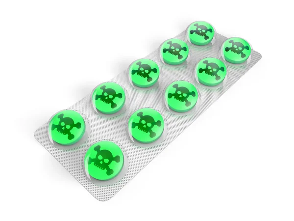Poison pills in blister isolated on white background — Stockfoto