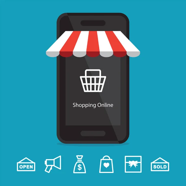 Shopping Online Con Smartphone — Vettoriale Stock