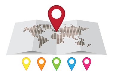 Dünya haritası ve konum işaretleyici