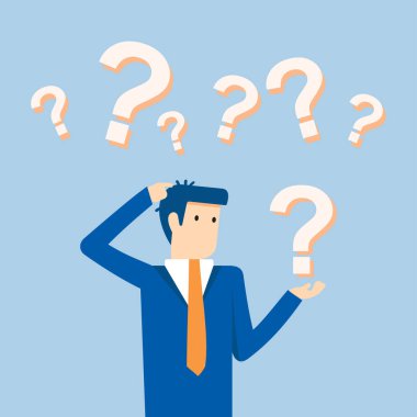 Soru işaretiyle düşünen bir iş adamı