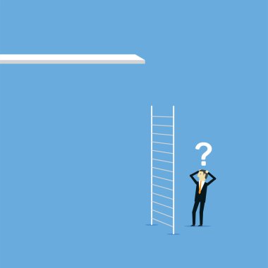 Businessman standing with a ladder too short