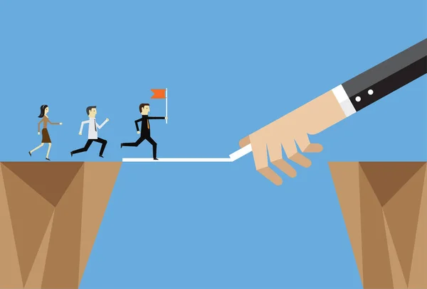 Boss Draws Path Help Employee Cross Obstacles — Image vectorielle