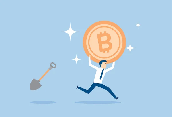 Excited Businessman Successfully Mines Bitcoins — Διανυσματικό Αρχείο