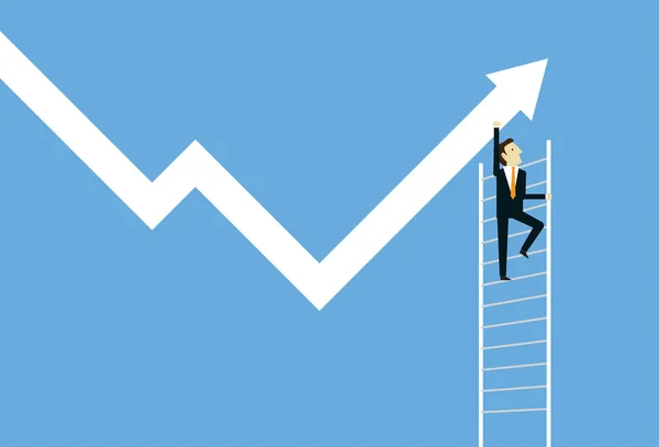 Empresario Sube Las Escaleras Empujando Gráfico Más Alto — Vector de stock