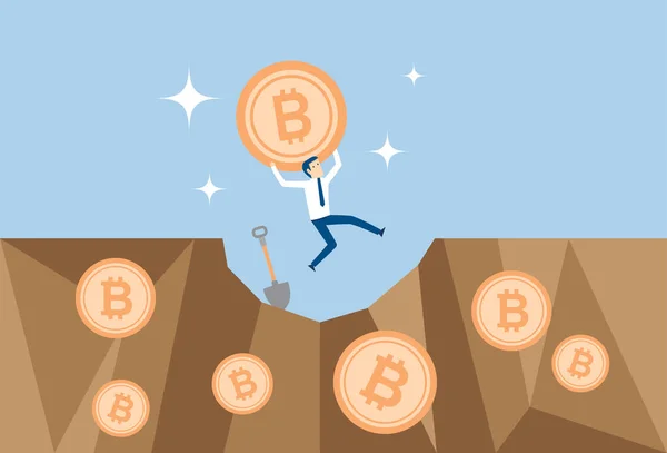 Excited Businessman Mining Bitcoins — Διανυσματικό Αρχείο