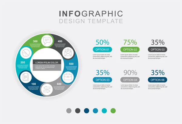 Infografía Seis Opciones Financiación Gráfica Negocios — Vector de stock