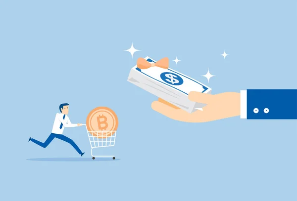 Businessman Who Excited Exchange Bitcoin Money — Διανυσματικό Αρχείο