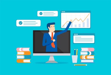 İş adamı işlerini bilgisayardan online olarak sunar