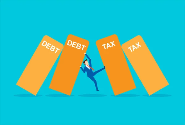 Schulden Belastingdruk Verpletterd Domino Effect — Stockvector
