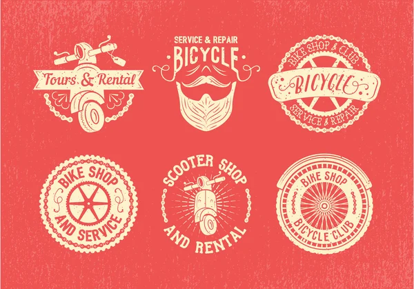 Set de diseño de etiqueta de bicicleta. Tienda, servicio y alquiler de bicicletas . — Vector de stock