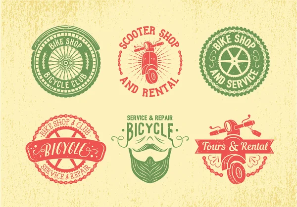 Set de diseño de etiqueta de bicicleta. Tienda, servicio y alquiler de bicicletas . — Vector de stock