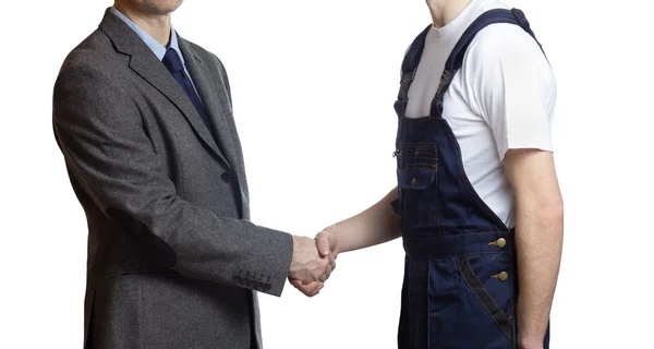 Businessman greets a worker — Stock Photo, Image