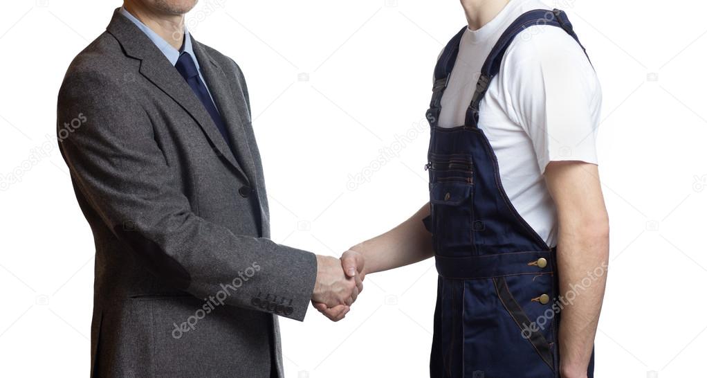 businessman greets a worker