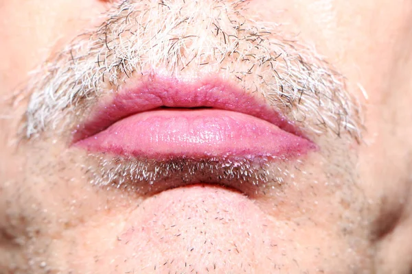 Mannelijke Lippen Met Rode Lipstick Make Mannelijke Sexy Mond Cosmetisch — Stockfoto