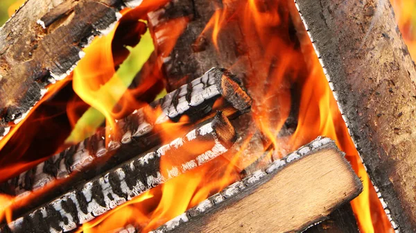 Grill Zum Braten Von Fleisch Brennt Die Flamme Des Feuers — Stockfoto