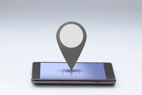 Smartphone with map and pin bar — Stock Photo, Image