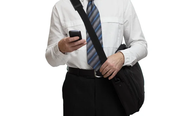 Empresária com telefone e portfelem — Fotografia de Stock