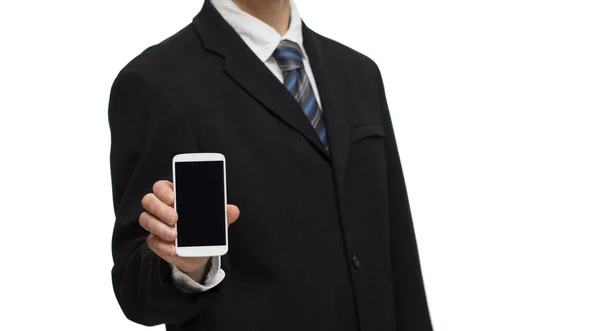 Businessman in a suit with smartphone — Stock Photo, Image