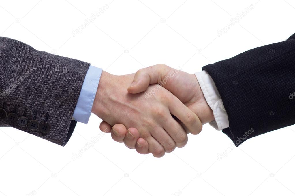 Businessmen shaking hands, isolated on white