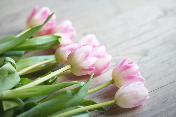Tulipány na dřevěné pozadí — Stock fotografie