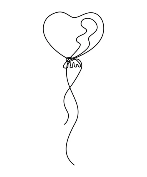 Devamlı Çizgi Çizimi Balon Kalp Şeklinde Sevgililer Günü Aşk Kartları — Stok Vektör