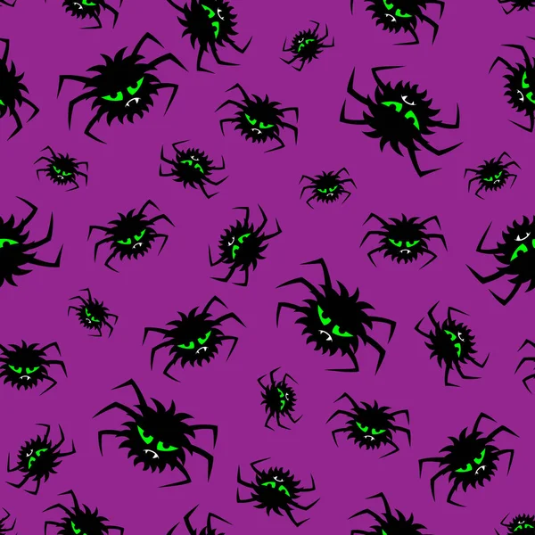 Halloween Vector Dibujos Animados Patrón Sin Costura Arañas Aterradoras Con — Archivo Imágenes Vectoriales
