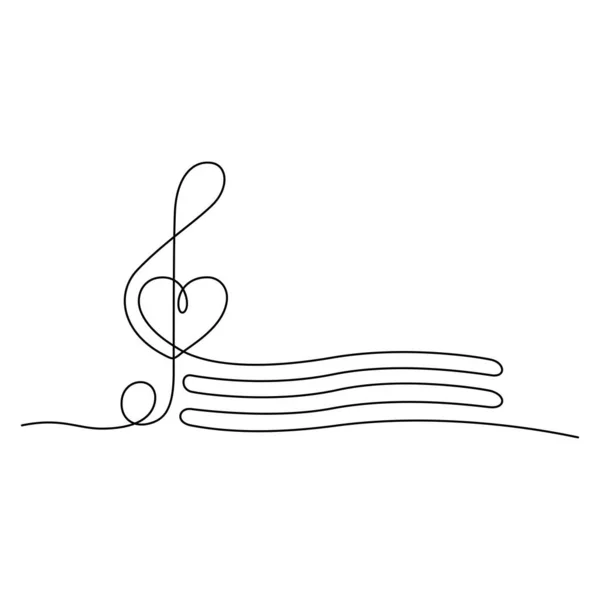 Continuous Line Drawing Treble Clef Music Key Black Isolated White — Stock Vector