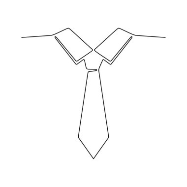 Devamlı çizgi çizimi. Boyunbağı ve gömlek. Resmi kıyafet tarzı. Beyaz arka planda siyah izole edilmiş. El çizimi vektör illüstrasyonu. 