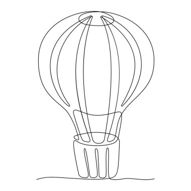 Devamlı çizgi çizimi. Sıcak hava balonu. Seyahat için hava taşımacılığı. Beyaz arka planda siyah izole edilmiş. El çizimi vektör illüstrasyonu. 