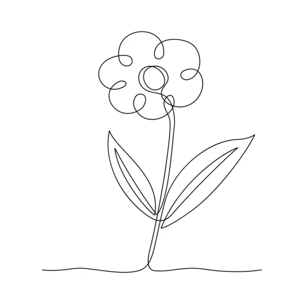 Desenho Linha Contínua Uma Flor Simples Preto Isolado Sobre Fundo —  Vetores de Stock