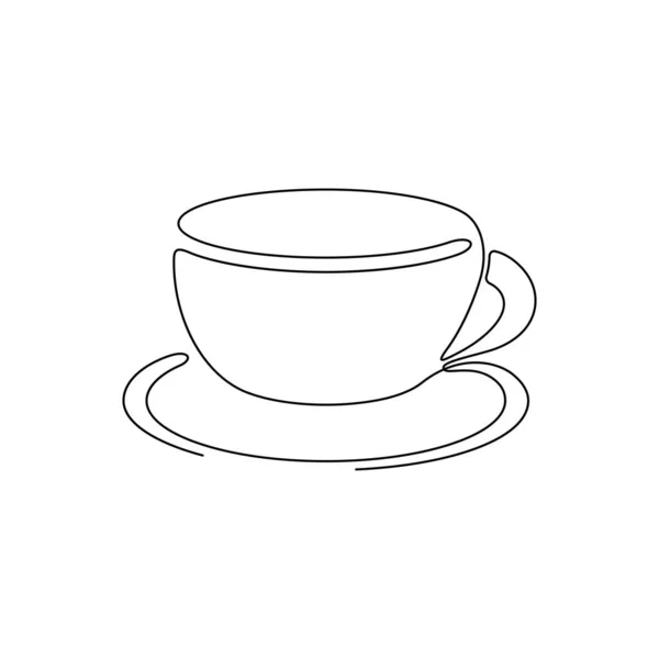 Continuous Line Drawing Cup Saucer Black Isolated White Background Hand — Stock Vector
