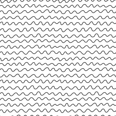 Soyut, pürüzsüz desen. Basit tekrarlanan illüstrasyon. Dalgalı doğrusal çizim. Beyaz arka planda siyah çizgiler. Ambalaj kağıdı, tekstil, duvar kağıdı, kumaş için sonsuz dokuyu yönlendir.
