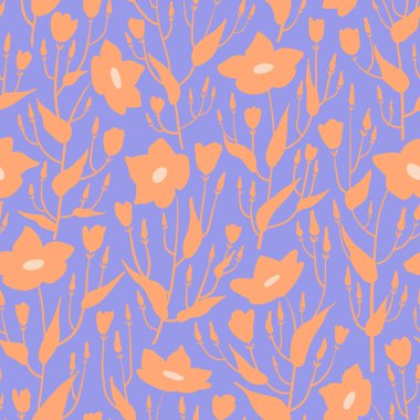 Kusursuz bir manolya çiçeği deseni. Çiçek açmış bitkilerin siluetleriyle sonsuz bir süs. Kumaş, tekstil, duvar kağıdı ve ambalaj kağıdı için soyut çiçek tasarımı. Vektör illüstrasyonu.