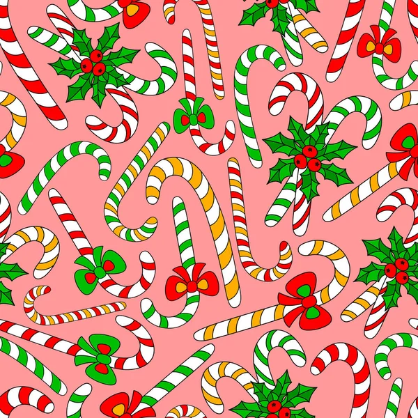 Seamless Pattern Color Candy Canes Endless Design Christmas Candies Bright — Stock Vector