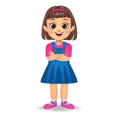 Elleri çapraz vektör ile duran kız çocuğu