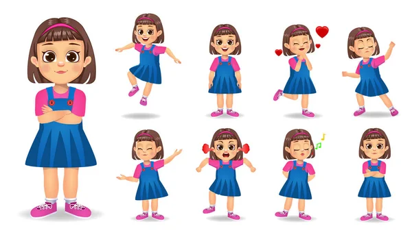 Cute Girl Character Set Vector — Stock Vector