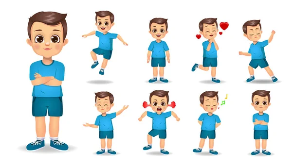 Cute Boy Character Set Vector — Stock Vector