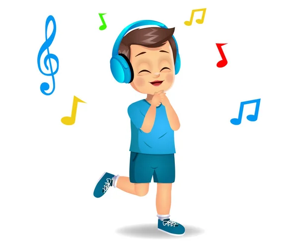 Lindo Chico Niño Escuchando Música — Vector de stock