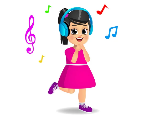 Linda Chica Niño Escuchando Música — Archivo Imágenes Vectoriales