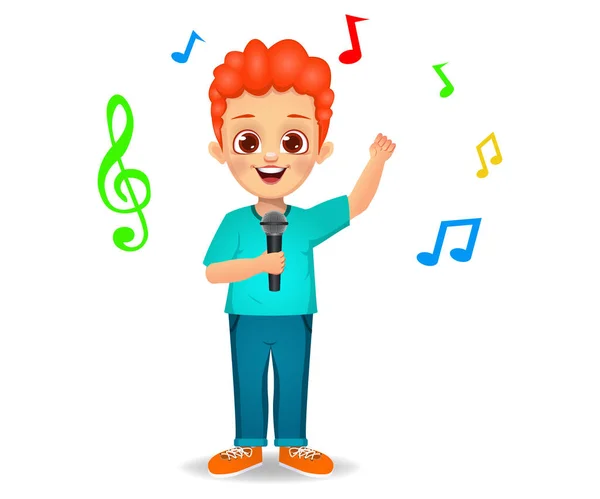 Χαριτωμένο Αγόρι Παιδί Τραγούδι Διάνυσμα Τραγούδι — Διανυσματικό Αρχείο