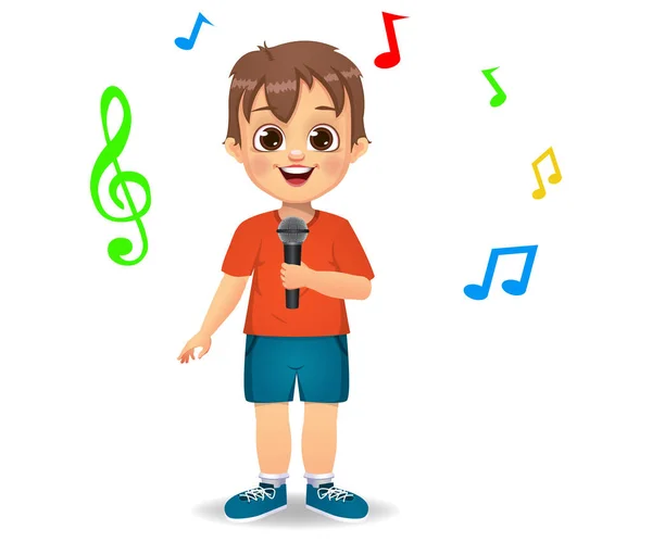 Lindo Niño Cantando Canción Vector — Vector de stock