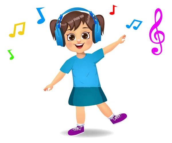 可爱的小女孩听音乐 — 图库矢量图片