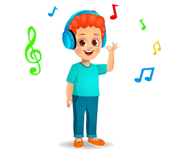 Niedlichen Jungen Kind Musik Hören — Stockvektor